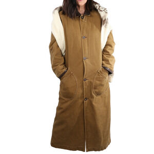 Vintage Jackeroos Long Cotton Denim Coat Leather Trim Lined Outback Trench Sz 4